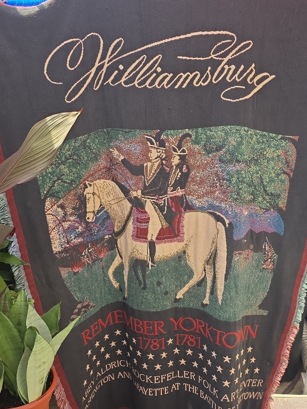 Rare Vtg Goodwin Weavers Colonial Williamsburg Remember Yorktown Tapestry Throw